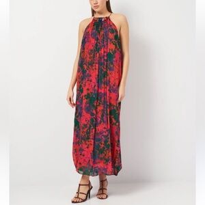 Zara Beaded Neck Halter Pink Multi-Color Midi/Maxi Dress Boho Resort Vacation